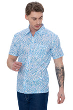 Load image into Gallery viewer, HAPPY BAY Mens Hawaiian Shirts Blue Allover Leaves P07616