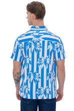 Load image into Gallery viewer, LA LEELA Mens Hawaiian Shirts Blue Palm Stripes P07617