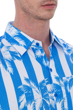 Load image into Gallery viewer, LA LEELA Mens Hawaiian Shirts Blue Palm Stripes P07617
