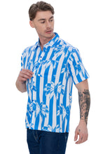 Load image into Gallery viewer, LA LEELA Mens Hawaiian Shirts Blue Palm Stripes P07617