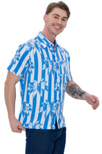 Load image into Gallery viewer, LA LEELA Mens Hawaiian Shirts Blue Palm Stripes P07617