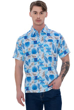 Load image into Gallery viewer, LA LEELA Mens Hawaiian Shirts Blue Allover Leafs P07618