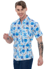 Load image into Gallery viewer, LA LEELA Mens Hawaiian Shirts Blue Allover Leafs P07618