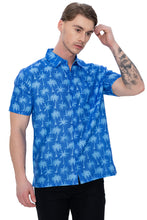 Load image into Gallery viewer, LA LEELA Mens Hawaiian Shirts Blue Allover Palm Tree P07628