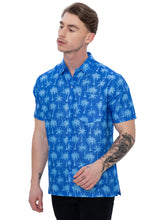 Load image into Gallery viewer, LA LEELA Mens Hawaiian Shirts Blue Allover Palm Tree P07628