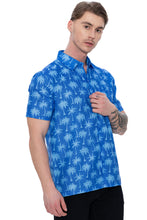 Load image into Gallery viewer, LA LEELA Mens Hawaiian Shirts Blue Allover Palm Tree P07628