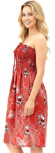 Cargar imagen en el visor de la galería, LA LEELA Women's Beach A line Slit Smocked Mini Dress Ruched Tube Top Evening Short Strapless Casual Christmas Tree Dress for Women L-XL Red Santa P07673