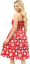 Load image into Gallery viewer, LA LEELA Women's Beach A line Slit Mini Dress Ruched Tube Top Evening Party Short Strapless Casual Christmas Tree Dress for Women L-XL Red Snowflakes P07674