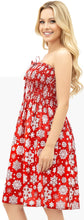 Load image into Gallery viewer, LA LEELA Women's Beach A line Slit Mini Dress Ruched Tube Top Evening Party Short Strapless Casual Christmas Tree Dress for Women L-XL Red Snowflakes P07674