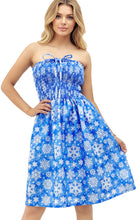 Cargar imagen en el visor de la galería, LA LEELA Women's Beach A line Slit Mini Dress Ruched Tube Top Evening Short Strapless Casual Christmas Tree Dress for Women L-XL R_Blue Snowflakes P07675