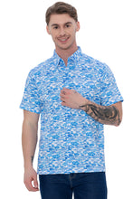 Cargar imagen en el visor de la galería, LA LEELA Mens Hawaiian Shirts Blue Coastal Umbrella P07727