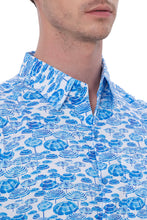 Cargar imagen en el visor de la galería, LA LEELA Mens Hawaiian Shirts Blue Coastal Umbrella P07727