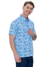 Cargar imagen en el visor de la galería, LA LEELA Mens Hawaiian Shirts Blue Coastal Umbrella P07727