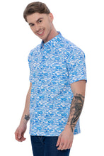 Cargar imagen en el visor de la galería, LA LEELA Mens Hawaiian Shirts Blue Coastal Umbrella P07727