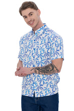 Load image into Gallery viewer, HAPPY BAY Mens Hawaiian Shirts Blue Palm Leaves Casual P07730