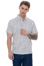 Load image into Gallery viewer, LA LEELA Mens Hawaiian Shirts Black Striped P07732