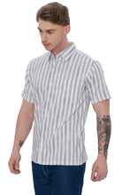 Load image into Gallery viewer, LA LEELA Mens Hawaiian Shirts Black Striped P07732