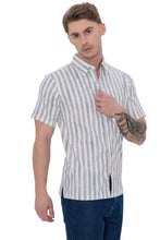 Load image into Gallery viewer, LA LEELA Mens Hawaiian Shirts Black Striped P07732