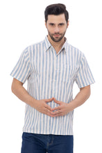 Load image into Gallery viewer, LA LEELA Mens Hawaiian Shirts Blue Striped P07733
