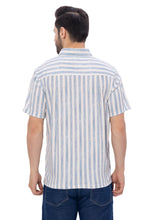 Load image into Gallery viewer, LA LEELA Mens Hawaiian Shirts Blue Striped P07733