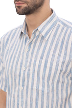 Load image into Gallery viewer, LA LEELA Mens Hawaiian Shirts Blue Striped P07733