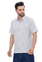 Load image into Gallery viewer, LA LEELA Mens Hawaiian Shirts Blue Striped P07733