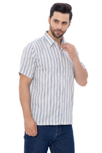 Load image into Gallery viewer, LA LEELA Mens Hawaiian Shirts Blue Striped P07733