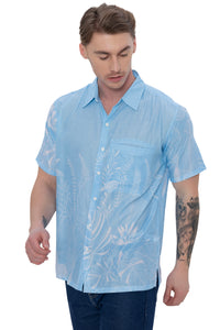 island casual dress shirt Island Crew Men's Stretch Short Sleeve Aloha Shirt: Leafy Lagoon