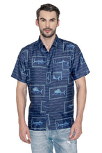 Load image into Gallery viewer, LA LEELA Mens Hawaiian Shirts Blue Fish P07803