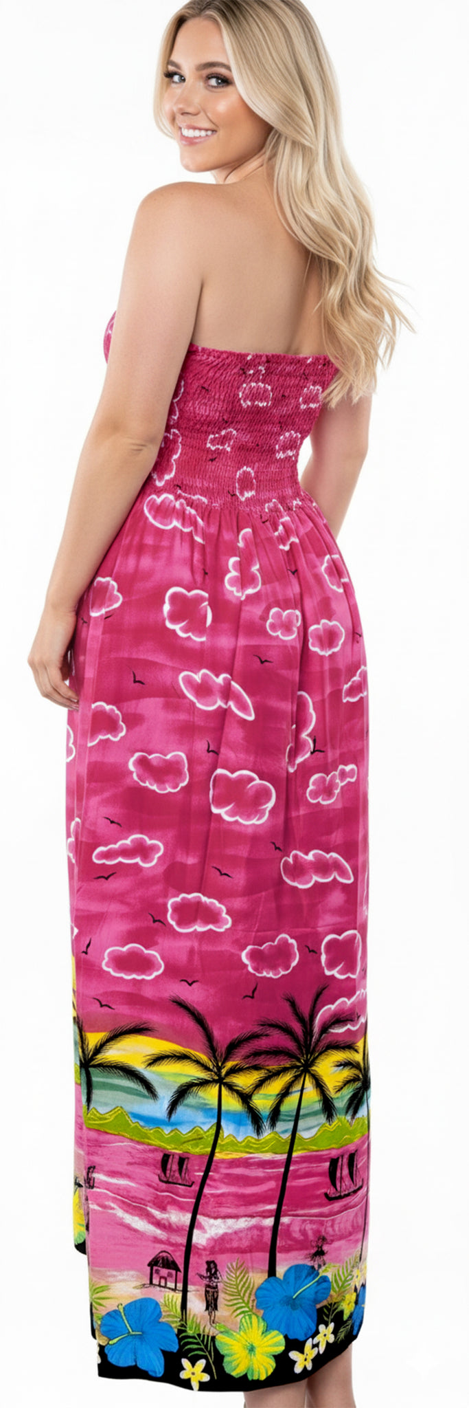 LA LEELA Long Maxi Palm Tree Beach Print Tube Dress For Women P09462 LA LEELA Long Maxi Palm Tree Beach Print Tube Dress For Women P09462