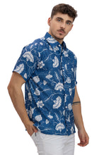 Load image into Gallery viewer, LA LEELA Mens Hawaiian Shirts Navy Blue Floral Leaf P10172