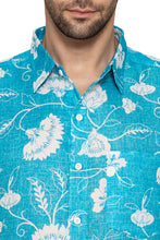 Load image into Gallery viewer, LA LEELA Mens Hawaiian Shirts Blue Floral Leaf P10173