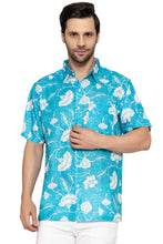 Load image into Gallery viewer, LA LEELA Mens Hawaiian Shirts Blue Floral Leaf P10173