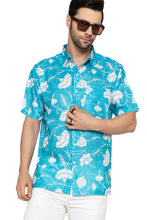 Load image into Gallery viewer, LA LEELA Mens Hawaiian Shirts Blue Floral Leaf P10173