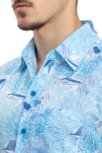 Load image into Gallery viewer, LA LEELA Mens Hawaiian Shirts Blue Fish P10177