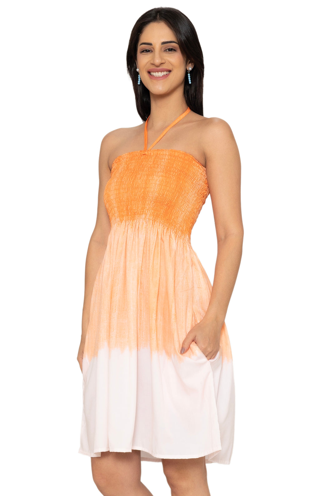 La Leela Women's Beach Vacation Summer Holiday Short Tube Top Stretchy Ruched Evening Dress Strapless Dresses for Women L-XL Orange Plain P10222