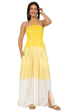 Load image into Gallery viewer, LA LEELA Women's Summer Boho A line Slit Maxi Beach Dress Smocked Top Evening Long Strapless Tube Dresses for Women L-XL Yellow Solid P10230