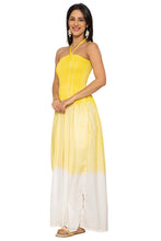 Load image into Gallery viewer, LA LEELA Women's Summer Boho A line Slit Maxi Beach Dress Smocked Top Evening Long Strapless Tube Dresses for Women L-XL Yellow Solid P10230