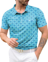 Load image into Gallery viewer, LA LEELA M Blue Palm Tree Mens Golf Polo Shirt P10333