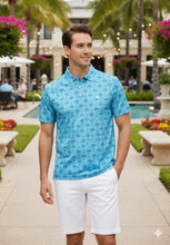 Load image into Gallery viewer, LA LEELA M Blue Palm Tree Mens Golf Polo Shirt P10333
