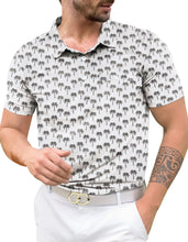 Load image into Gallery viewer, LA LEELA Palm Tree White Mens Golf Polo Shirt P10334