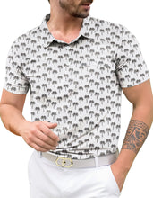 Load image into Gallery viewer, LA LEELA Palm Tree White Mens Golf Polo Shirt P10334