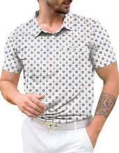 Load image into Gallery viewer, LA LEELA White_Black Anchor White Mens Golf Polo Shirt P10335