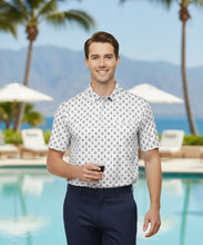 Load image into Gallery viewer, LA LEELA White_Black Anchor White Mens Golf Polo Shirt P10335