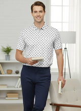 Load image into Gallery viewer, LA LEELA White_Black Anchor White Mens Golf Polo Shirt P10335