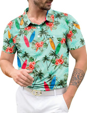 Load image into Gallery viewer, LA LEELA Floral Green Mens Golf Polo Shirt P10338