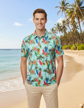 Load image into Gallery viewer, LA LEELA Floral Green Mens Golf Polo Shirt P10338