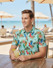 Load image into Gallery viewer, LA LEELA Floral Green Mens Golf Polo Shirt P10338