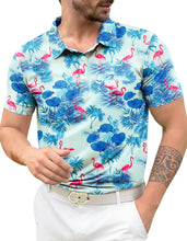 Load image into Gallery viewer, LA LEELA Flamingo Blue Mens Golf Polo Shirt P10339