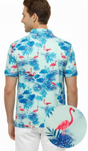 Load image into Gallery viewer, LA LEELA Flamingo Blue Mens Golf Polo Shirt P10339